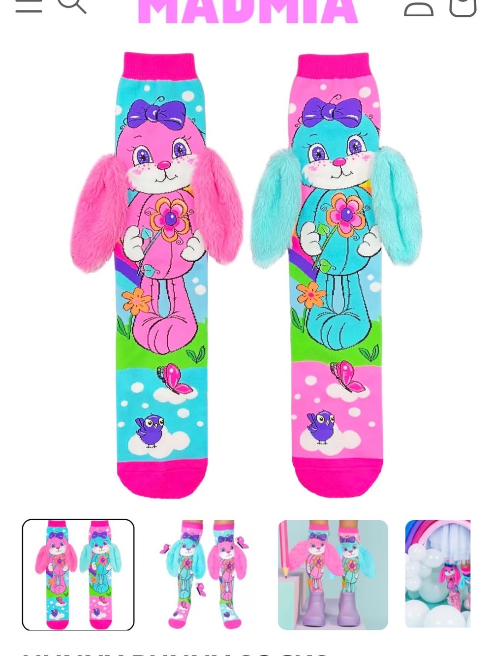 Mamia Kids Bunny Knee-High Socks in Pink and Aqua with Plush Ears
